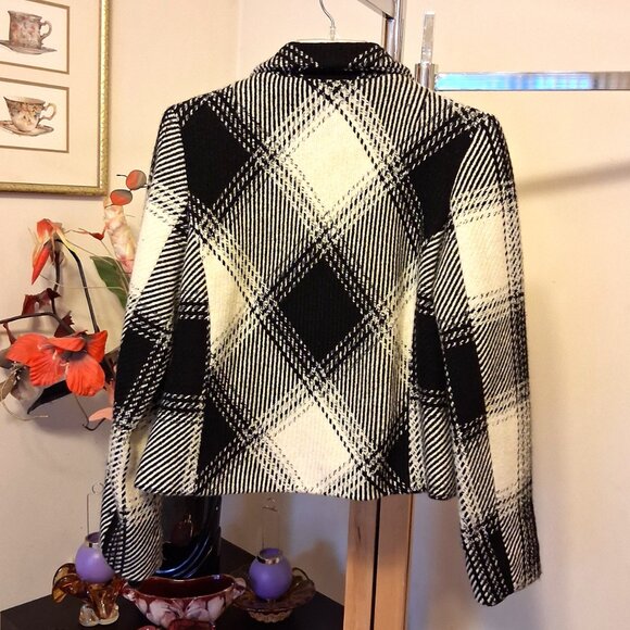 NWT NOUSVOUS Women's Black White Lined Blazer Zip Blazer Jacket Size M 10 - Picture 14 of 16